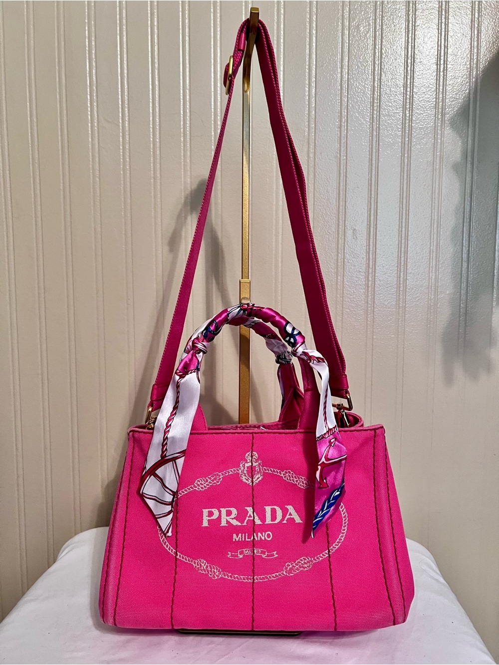Prada Canapa Hot Pink Canvas Tote, Shoulder Bag with 2 twillies